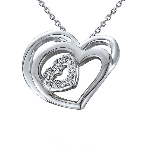 Round Brilliant Cut Micro Set Diamond Triple Heart Shape Necklace