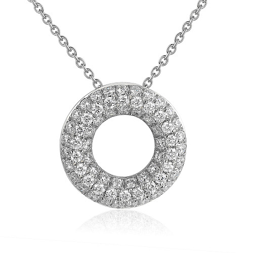 Pave Set Round Diamond Circel Of Life Pendant + Chain