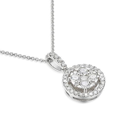 Claw & Micro Set Round Diamond Circle Cluster Pendant + Chain