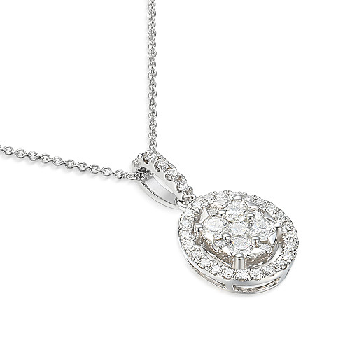 Claw & Micro Set Round Diamond Oval Cluster Pendant + Chain