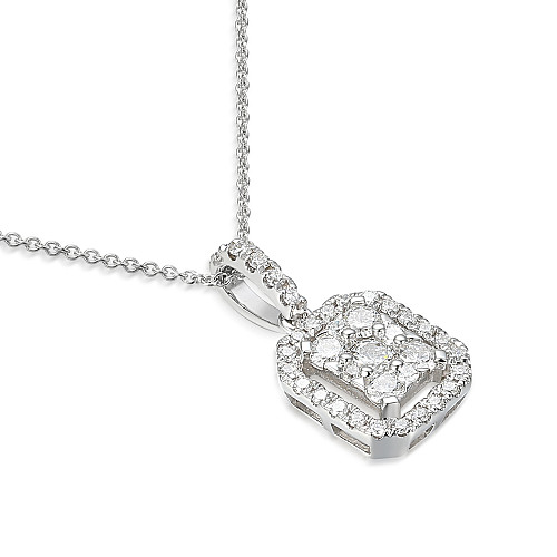 Claw & Micro Set Round Diamond Cluster Pendant + Chain