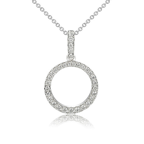Round Brilliant Cut Micro Set Diamond Circle Pendant and Chain