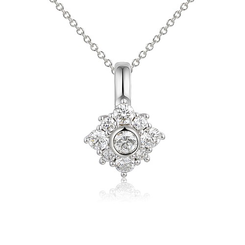 Rubover & Micro Set Round Diamond Cluster Pendant + Chain