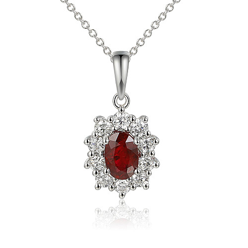 Micro Set Oval and Round Brilliant Cut Ruby and Diamond Pendant
