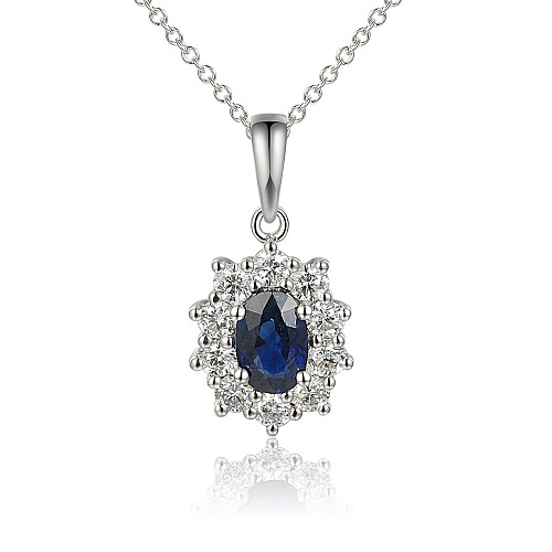 Micro Set Oval and Round Brilliant Cut Blue Sapphire and Diamond Pendant