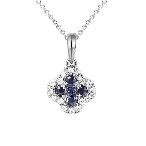 Blue Sapphire and Round Brilliant Cut Diamond Cluster Pendant