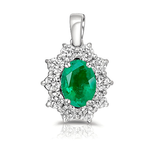 Oval 8x6 Emerald & Diamond Cluster Pendant