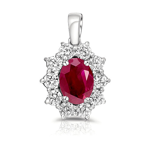 Oval 8x6 Ruby & Diamond Cluster Pendant