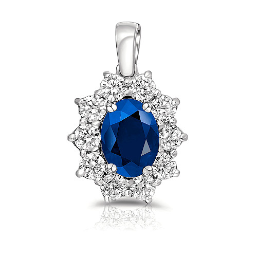 Oval 8x6 Blue Sapphire & Diamond Cluster Pendant