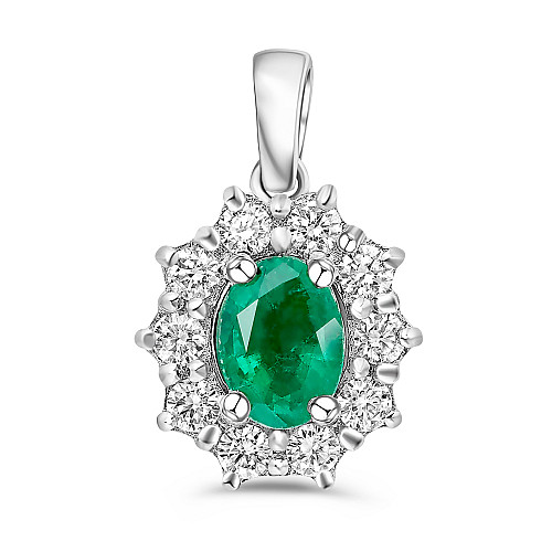 Oval 7x5 Emerald & Diamond Cluster Pendant