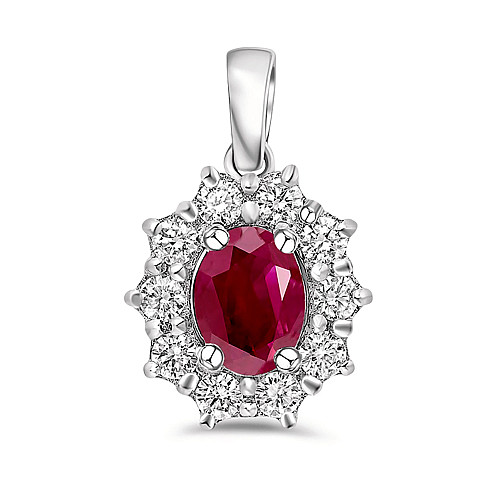 Oval 7x5 Ruby & Diamond Cluster Pendant