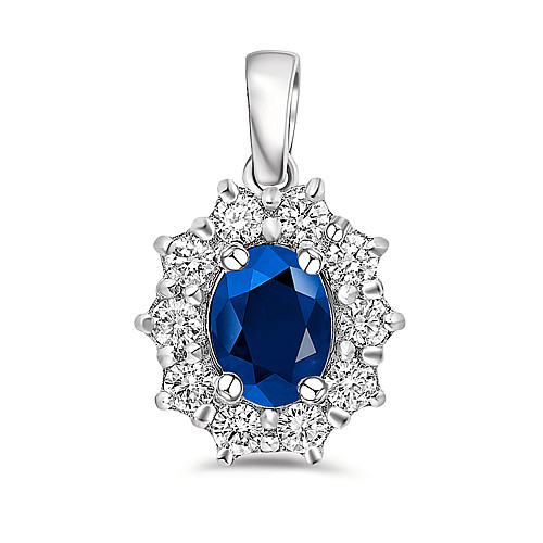 Oval 7x5 Blue Sapphire & Diamond Cluster Pendant