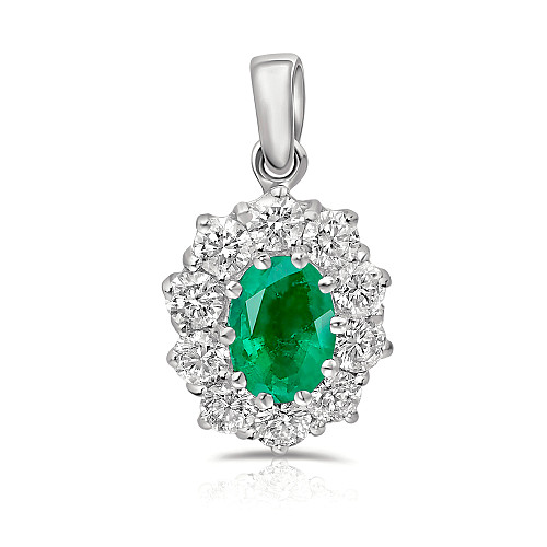 Oval 7x5 Emerald & Diamond Cluster Pendant