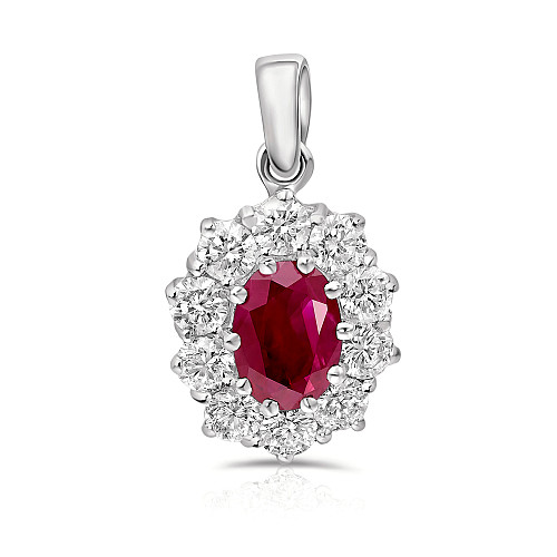 Oval 7x5 Ruby & Diamond Cluster Pendant