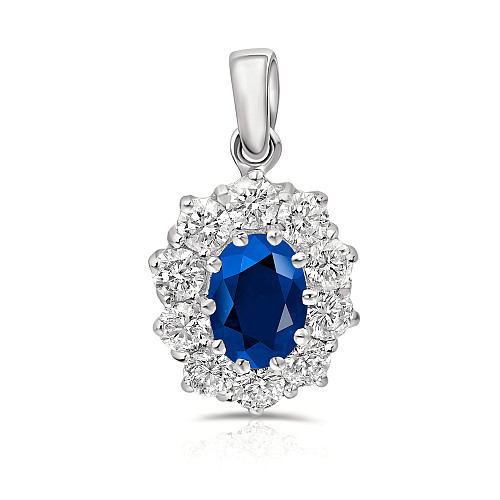 Oval 7x5 Blue Sapphire & Diamond Cluster Pendant