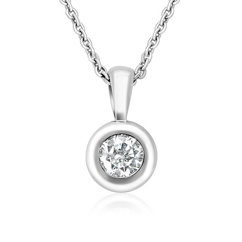 Rimset Round Brilliant Cut Diamond Solitaire Pendant