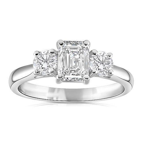 Emerald Cut & Round Brilliant Cut 3 Stone Diamond Ring