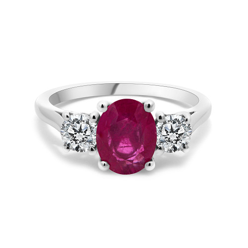 Oval 8x6 Ruby & Diamond 3 Stone Graduated Ring