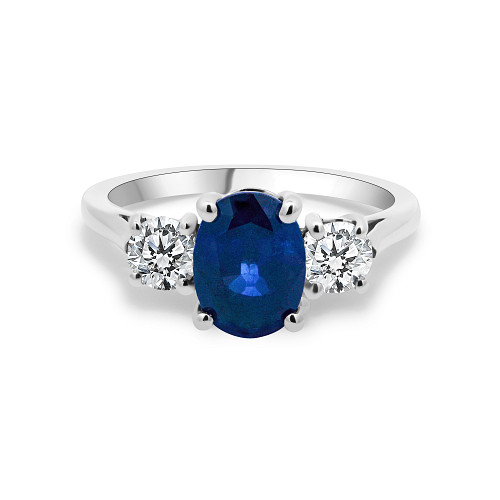 Oval 8x6 Blue Sapphire & Diamond 3 Stone Graduated Ring