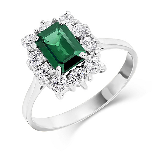Emerald Cut 7x5 Emerald & Diamond Cluster Ring