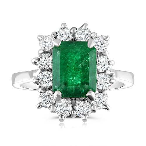 Emerald Cut 8x6 Emerald & Diamond Cluster Ring