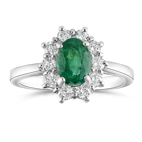 Oval 8x6 Emerald & Diamond Cluster Ring