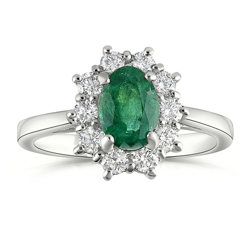 Oval 7x5 Emerald & Diamond Cluster Ring