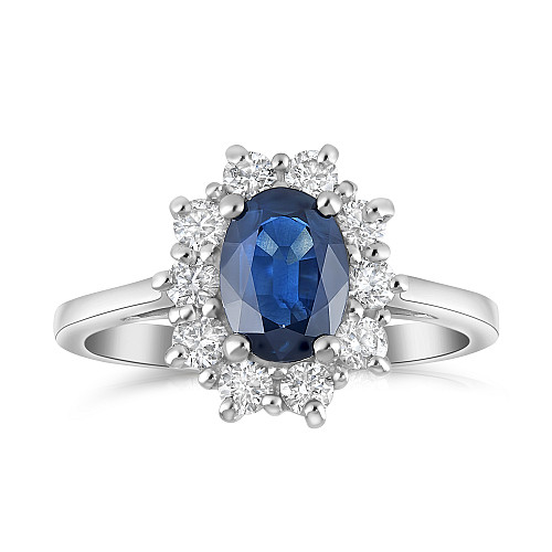 Oval 7x5 Blue Sapphire & Diamond Cluster Ring