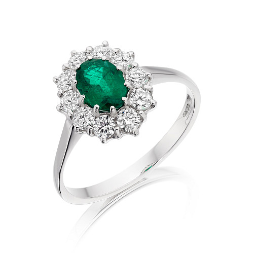 Oval 7x5 Emerald & Diamond Cluster Ring