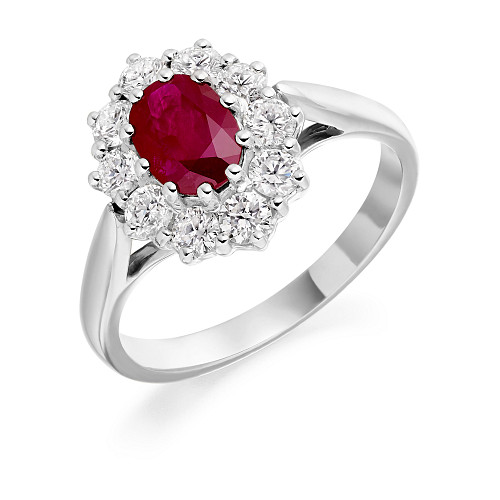 Oval 7x5 Ruby & Diamond Cluster Ring