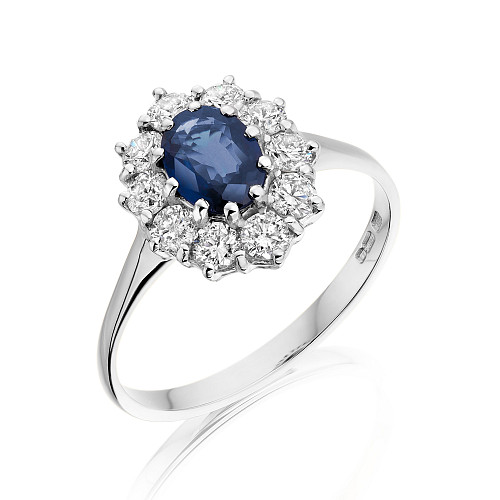 Oval 7x5 Blue Sapphire & Diamond Cluster Ring