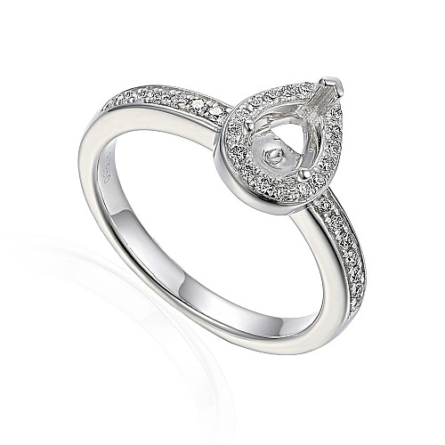 Pear Shape Cut Claw Set Centre Stone With Round Brilliant Cut Pave Set Shoulders Semi Set Ring
