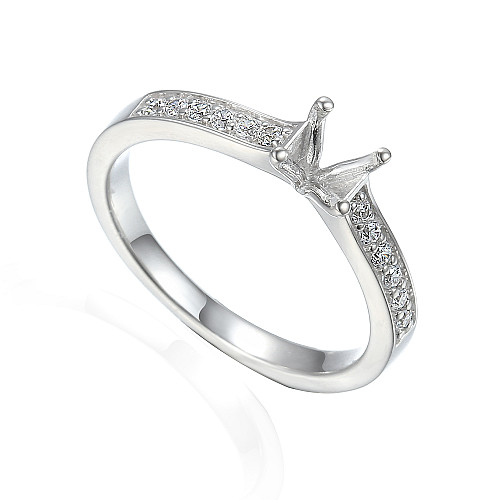Round Brilliant Cut Claw Set Centre With Micro Set Diamond Shoulders Semi Set Ring