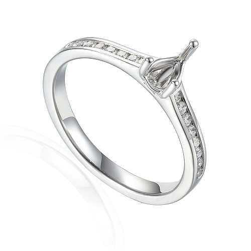 Pear Shape Center 4 Claw Semi Set Ring With Channel Set Diamond Shoulders