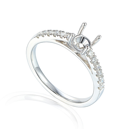 Gold Round Brilliant Cut Diamond 4 Claw Solitaire Semi Set Ring with Micro Set Diamond Shoulders