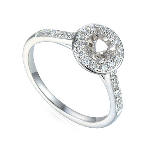 Round Brilliant Cut Claw Set Centre With Round Brilliant Cut Diamond Micro Set Halo And Shoulders Semi Set Ring