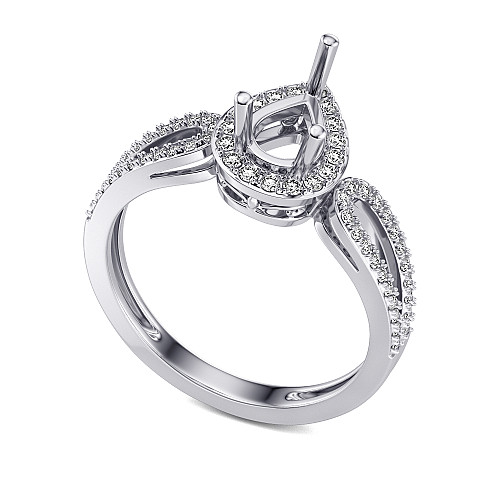 Pear Shape Cut Claw Set Centre Stone With Round Brilliant Cut Pave Set Halo & Split Shoulders Semi Set Ring