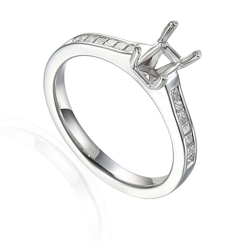 Radiant Cut Centre Stone With Round Brilliant Cut Diamond Micro Set Halo with Split Shoulders Semi Set Ring