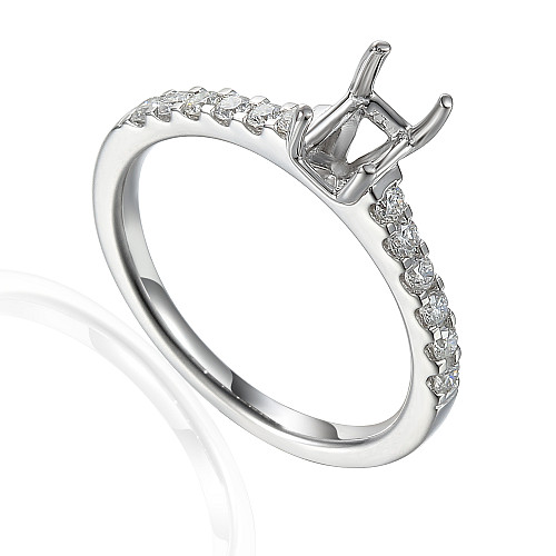 Radiant Cut Centre Stone With Round Brilliant Cut Diamond Micro Set Shoulders Semi Set Ring