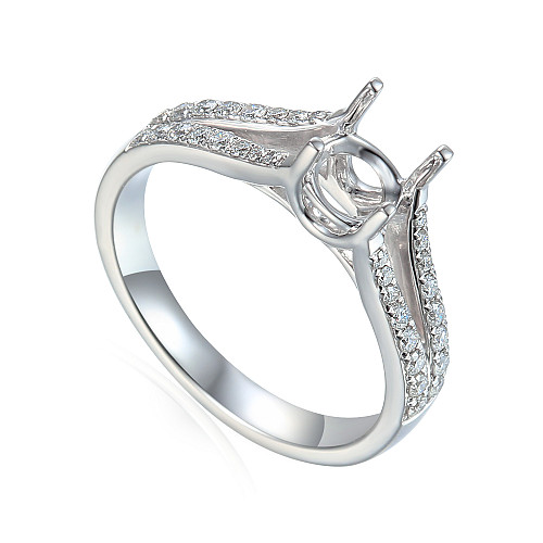 Round Brilliant Cut 4 Claw Solitaire Semi Set Ring With Split Diamond Set Shoulders