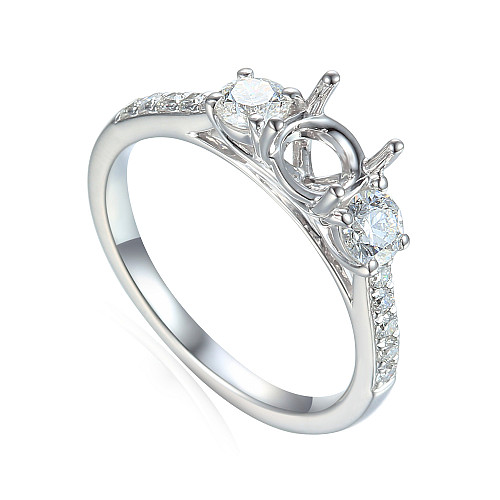 3 Stone Round Brilliant Cut With Diamond Set Shoulders Semi Set Ring