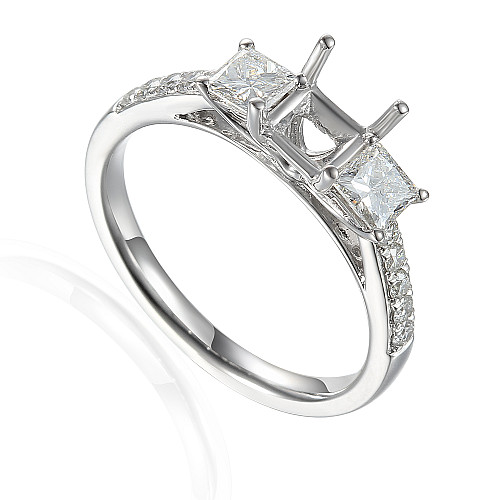Princess Cut Three Stone With Micro Set Shoulders Semi Set Ring