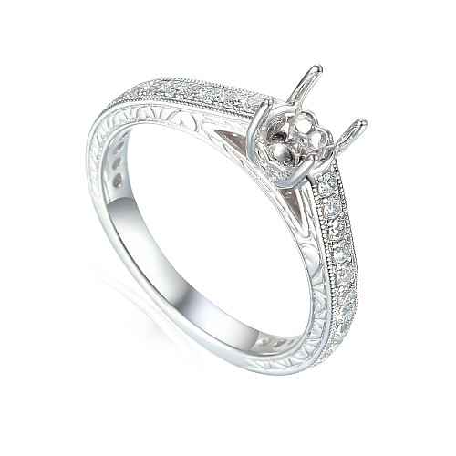 Round Brilliant Cut Diamond Claw Set With Opposing Shoulder Semi Set Ring