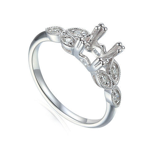 Round Brilliant Cut 4 Claw Centre with Vintage Style Milgrain Set Diamond Shoulders Semi Set Ring