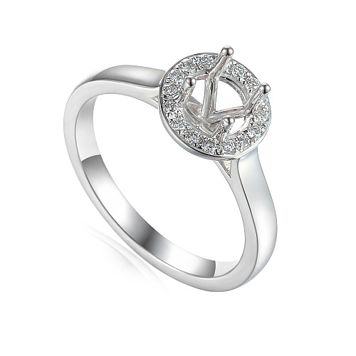 Round Brilliant Cut Claw Set Centre With Round Brilliant Cut Diamond Grain Set Halo Semi Set Ring