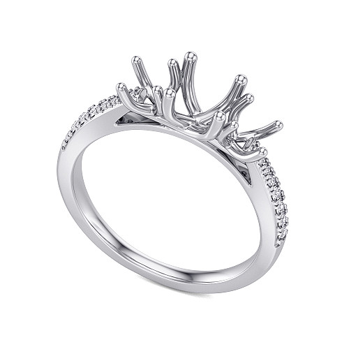 Round Brilliant Cut Claw Set Three Stone With Micro Set Shoulders Semi Set Ring