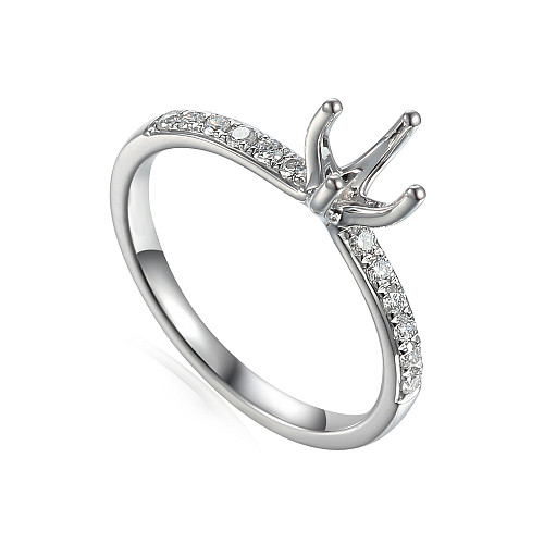 Round Brilliant Cut 4 Claw Solitaire Semi Set Ring With Diamond Set Shoulders