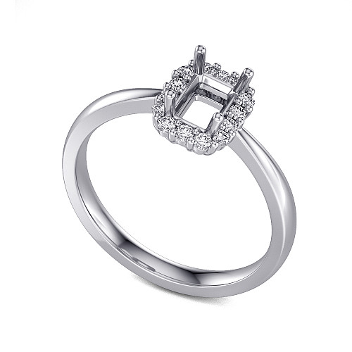 Emerald Cut Claw Set With Round Brilliant Cut Micro Set Halo Semi Set Ring