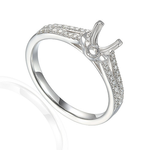 Princess Cut Centre Stone With Round Brilliant Cut Micro Set Split Shoulders Semi Set Ring