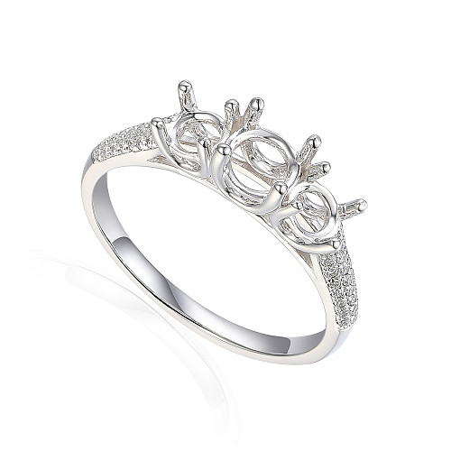 Round Brilliant Cut Claw Set Three Stone With Micro Set Shoulders Semi Set Ring